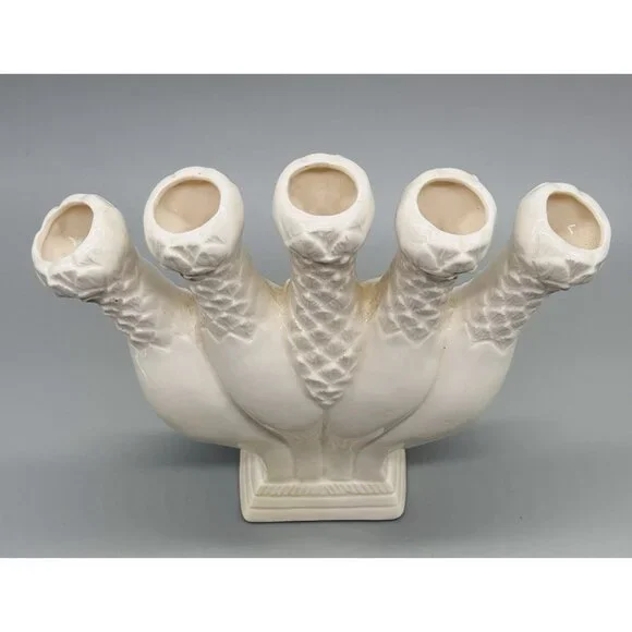 Mid Century Cream Quintal Five Finger Vase Posy Holder Ceramic 7.5 inch - Picture 5 of 7